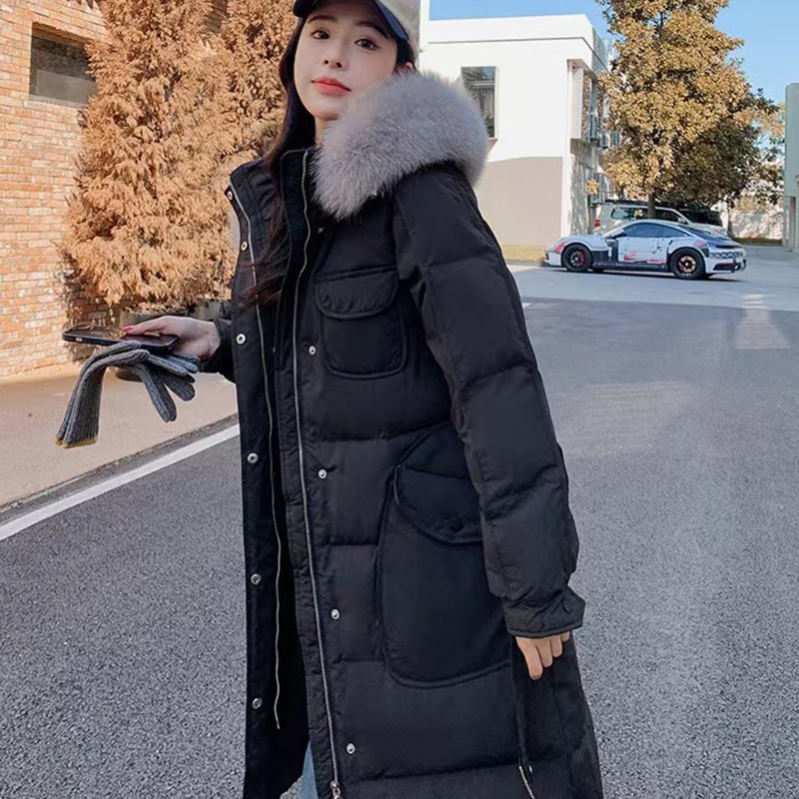 軽量 ロング ダウンコート アウター 外套 上着 膝下 高級 ファッション aライン 着痩せ 撥水 秋 冬 冬物 冬服 フード付き 無地 厚手 防風 保温 レディース 大きいサイズ 防寒服 普段着 体