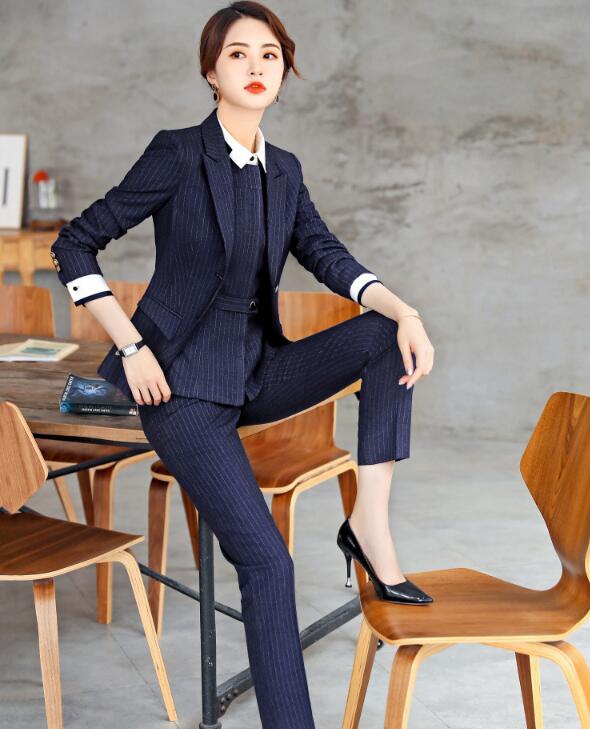 洗えるスーツ2点セットスーツ ビジネス 長袖ジャケット+パンツ/スカート フォーマル 通勤 OL オフィス 制服 春秋着 着痩せ 20代30代40代 ママ 面接 パンツスーツ 縞々柄 S/M/L/XL