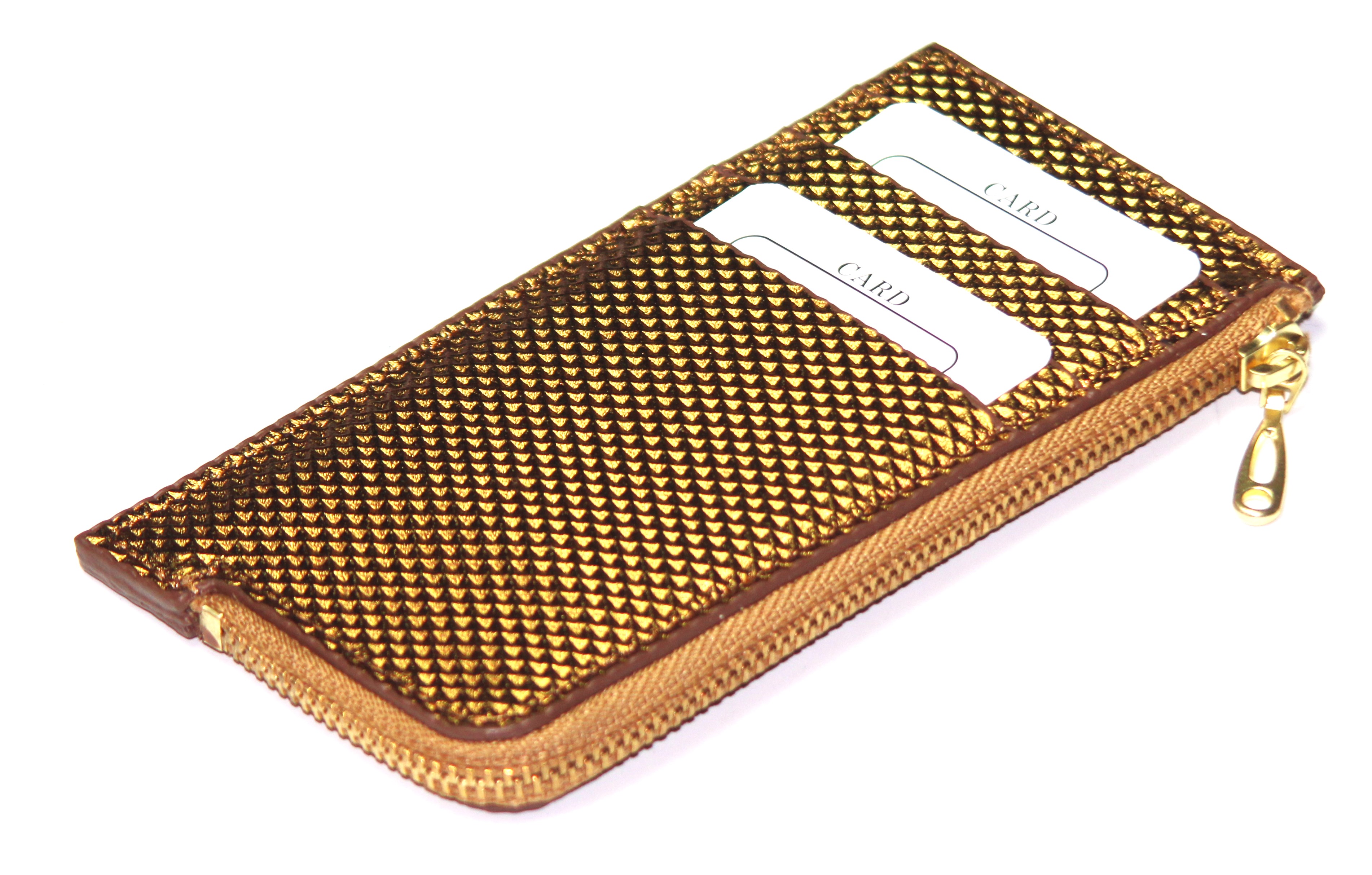 【新規OPEN】【期間限定セール】【激安】【新品未使用】本ラムレザー　箔貼り型押し　日本製　男女兼用　超薄型ミニ　フラグメントウォレット　RFSW-1　金