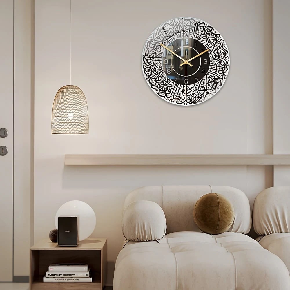 掛け時計 壁掛け 薄型 アラビア語 イスラム ブラック ゴールド 黒 金 ラウンド 静音 リビング ダイニング モスク 祈り インテリア