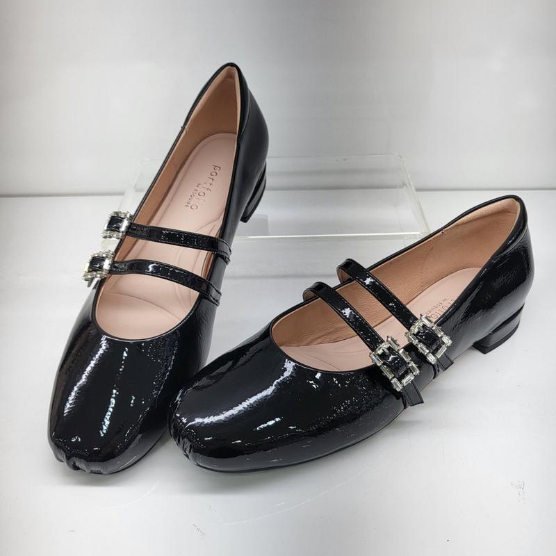 女性セミラウンドトゥーストラップメリージェーン PFEFHQ789BK