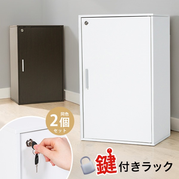 2個セット 1枚扉 3段ボックス 収納ボックス 収納棚 鍵付き 扉付き ラック 鍵付き扉 収納ラック 収納家具 シンプル 可動棚 カラーボックス セーフティボックス