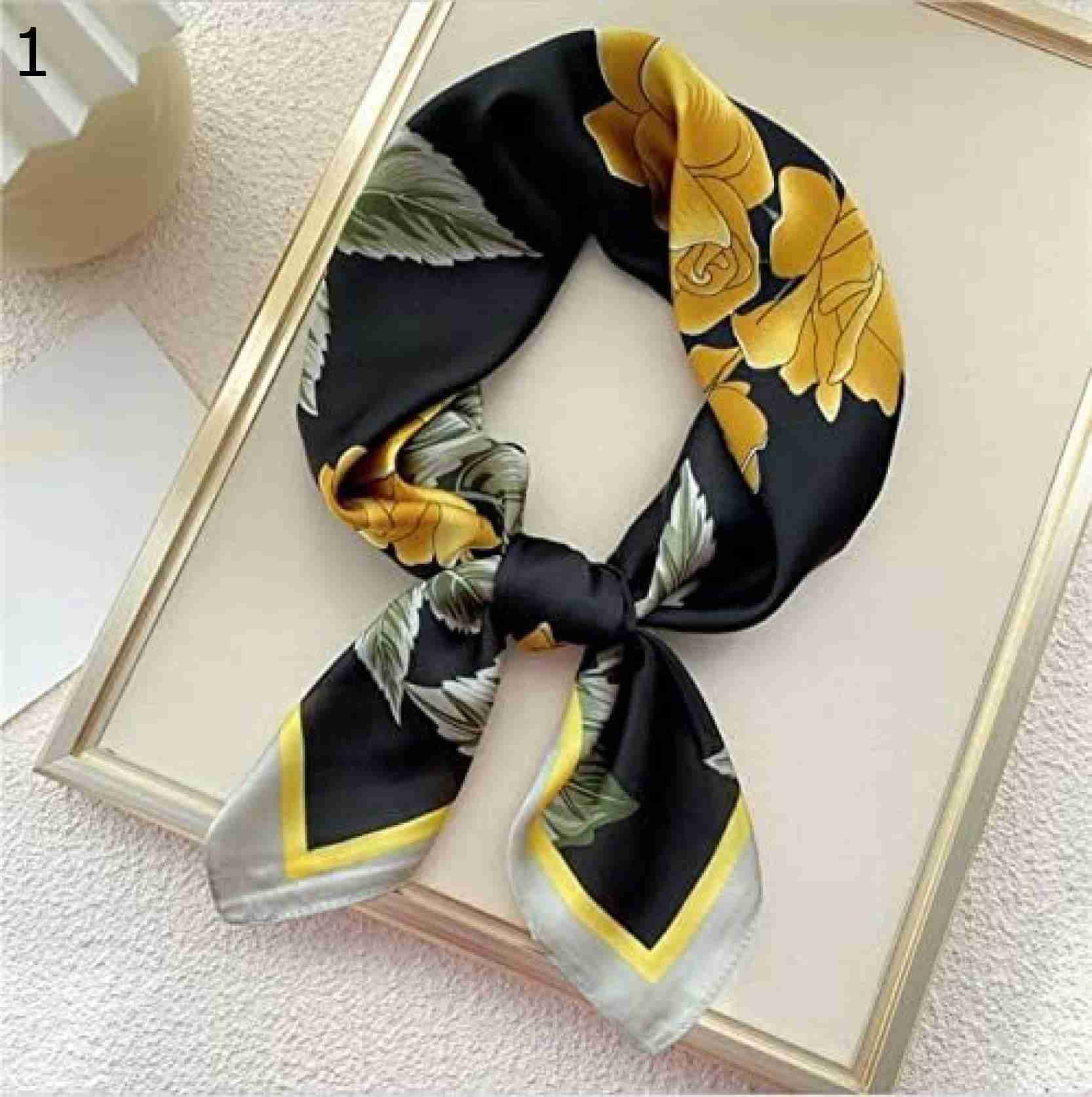 【20%OFFクーポン～】スクエアスカーフ70cmの女性の髪のハンドバッグの手首のスカーフショール女性のエレガントなプリントラップヘッドカチ スカーフ (Color : Black) 5,364円