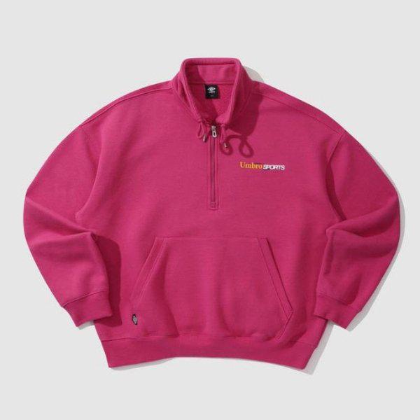 長袖Tシャツ JQS UP321CFS95-MGT ビンテージポップ 裏起毛 スタンネック ハーフジップアップ スウェットシャツ PINK