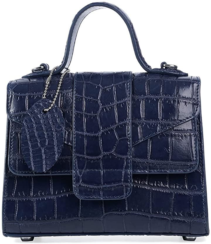 クロコダイル ハンドバッグ(ネイビー)
