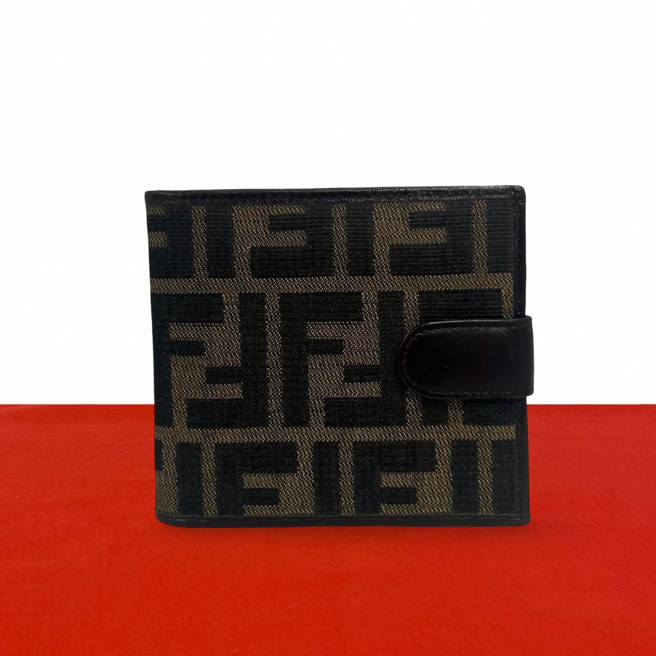 FF ズッカ 柄二つ折り財布 キャンバス レザー ブラウン 07407