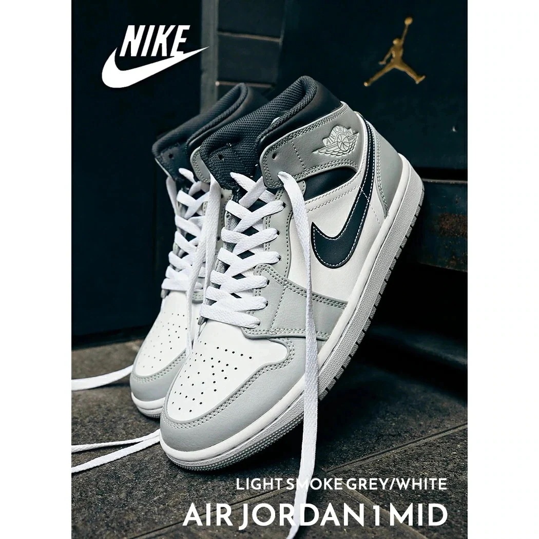 NIKE AIR JORDAN 1 MID LIGHT SMOKE GREY/WHITE ナイキ エア ジョーダン 1 ミッド スニーカー ( 白 ホワイト グレー 554724-078 )