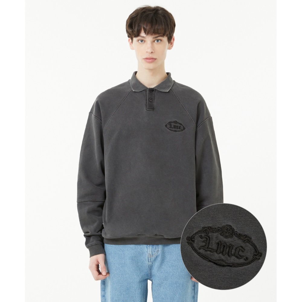 LMC オーバーダイ ゴシック オーバルカラー スウェットシャツ ブラック