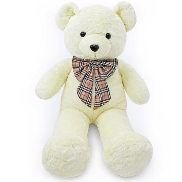 チェック王リボン アイボリー 120cm ジャイアント 大型 大熊ぬいぐるみ/誕生日プレゼント/プロポーズ