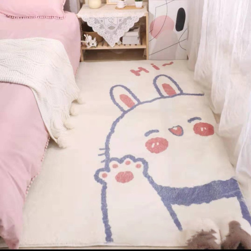 カートゥーンINS 羊毛の感触をまねる 滑り止め付 西海岸 絨毯 140*200cmマット ラグカーペット　ジオメトリ 北欧 カーペット おしゃれ　ネコ ウサギ オールシーズン可 洗えるラグ　ラグ