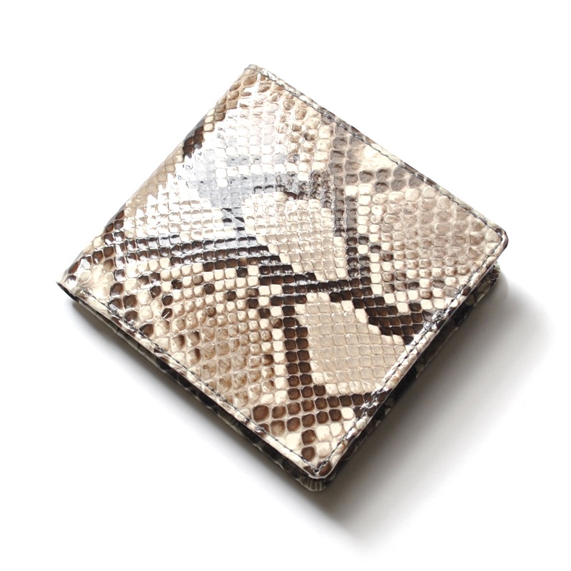 【新規OPEN】【期間限定セール】【激安】【新品未使用】本パイソンレザー　錦蛇革　牛革　グレージング加工　日本製　男女兼用　ショートウォレット　PCT-2　ナチュラル