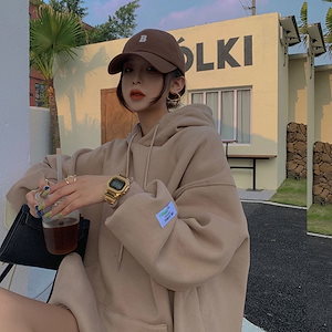 パーカー 厚手 裏起毛 無地 スウエット フード付き 流行り 暖かい ゆるい トップス 2025 年新作 カジュアル