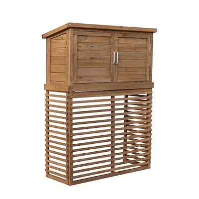 【国内即日発送】【収納庫付き】エアコン室外機カバー 天然木 エアコン 日よけ 棚 収納 ラック 室外機カバー ワイド 目隠し ベランダ 庭 屋外 雪 除け おしゃれ【ナチュラルブラウン】