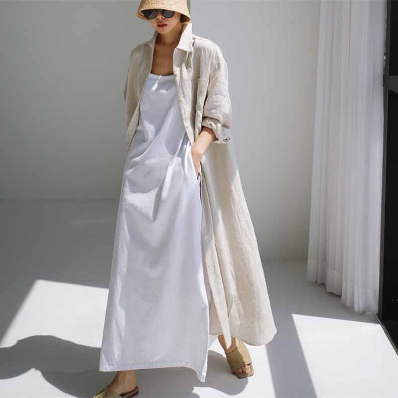 シャツワンピース ロング丈 長袖 ロングワンピース カットソー vネック ボタン 無地 シンプル カジュアル 通学 通勤 体型カバー 20代 30代 40代 5,386円