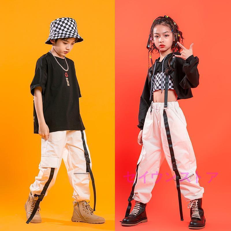 ダンス衣装 ヒップホップ 韓国子供服 HIPHOP 女の子 男の子 2点セット キッズダンス衣装 チアガール ステージ衣装 jazz 体操服 練習着 Tシャツ 男女兼用