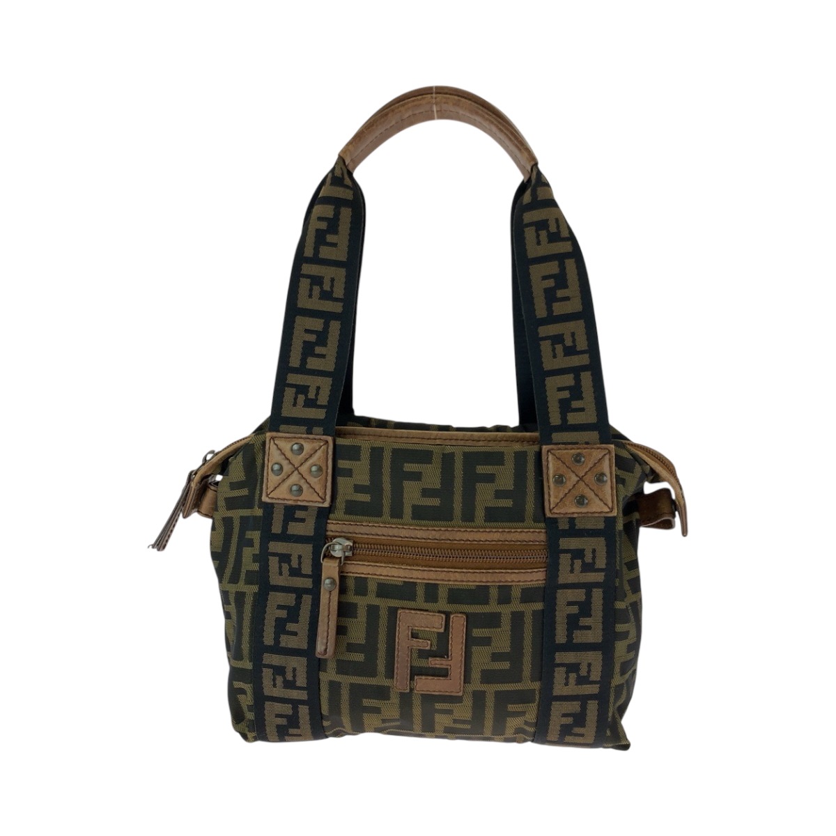 美品 ズッカ ブラウン ゴールド金具 キャンバス ハンドバッグ ショルダーバッグ レディース 500758