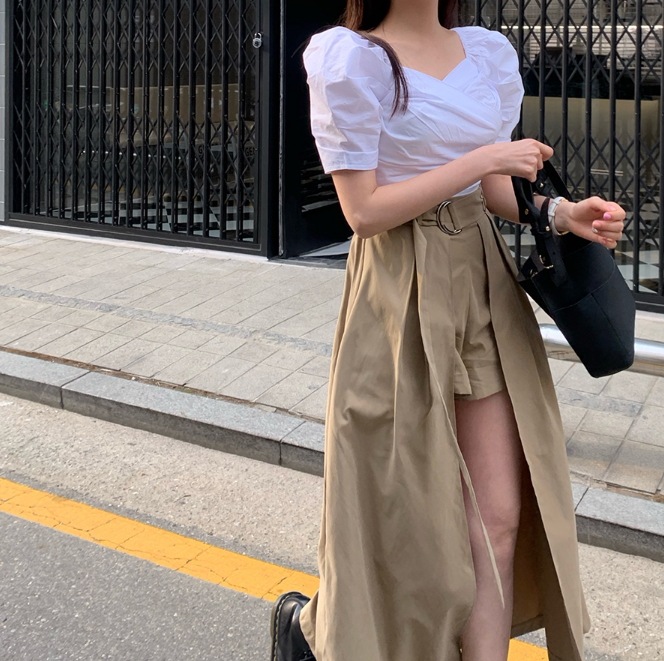 レイヤードショートパンツ ボトムス パンツ ショートパンツ ロング ロング丈 ドッキング ベルト ドッキング ハイウエスト 綿 かわいい 大人可愛い きれいめ シンプル カジュアル 大人 上品