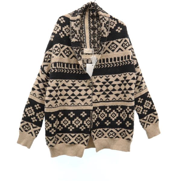 未使用 日本製 総柄 ニットカーディガン F ベージュ レディース