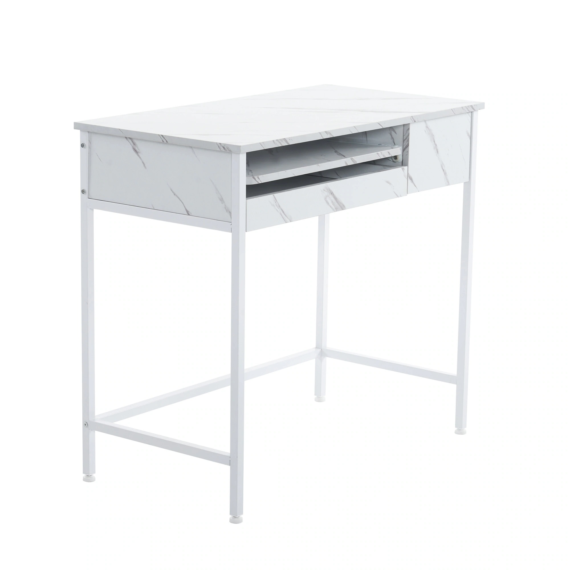 769【新品登場】【ホワイト】パソコンデスク 引き出し付き 収納台 pcデスク 机 大理石柄 おしゃれ キーボード付 ミシン台 学習机 勉強机 新作