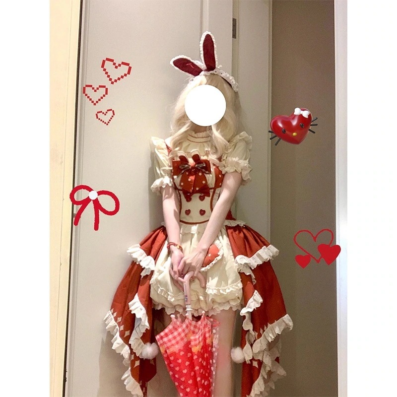 赤水玉キノコロリータバドスカートスイートロリータ