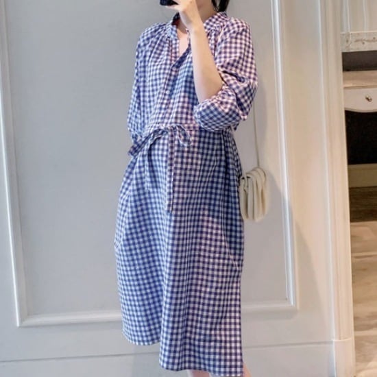 ワンピース レワンピース 長袖 春 夏 春夏 きれいめ ロング aライン シャツワンピース aライン Aライン 膝丈 ひざ丈 膝下 七分袖 ぽわん袖 ボリューム袖 Vネック 深 Vネック 襟付き フレ