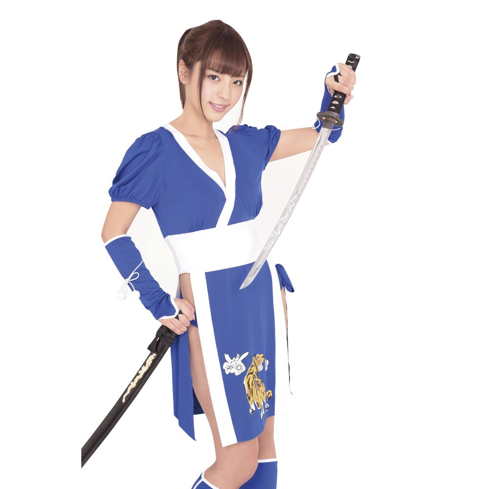 青龍KUNOICHI 海外人気 忍者 青 白 Mサイズ コスプレ コスチューム レディース 27818