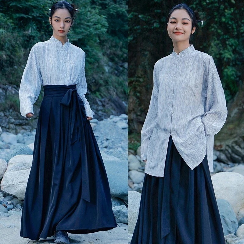 チャイナ風シャツ レディース 漢服風 長袖 柄シャツ チャイナ服 普段着 漢服元素 古風 スタンドカラー ゆったり