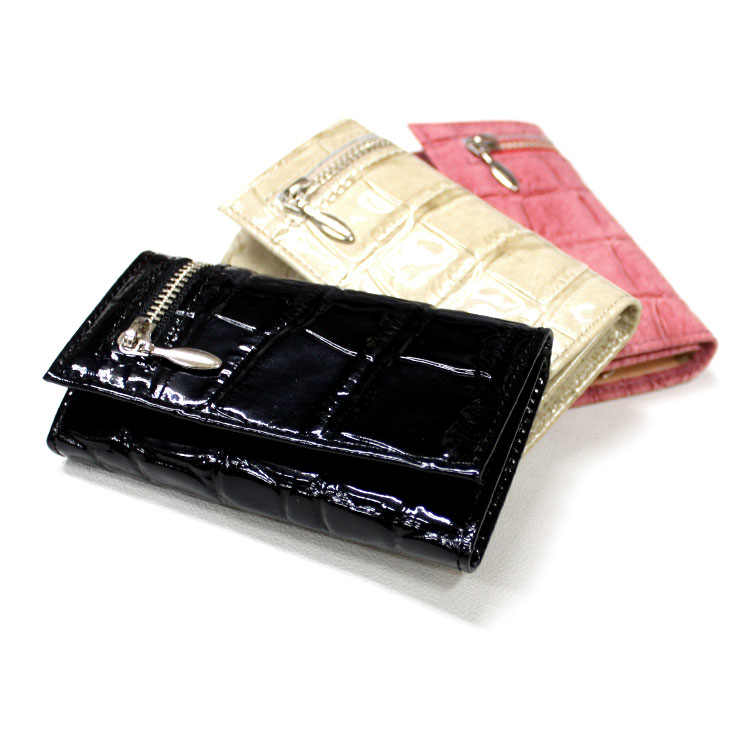 日本製 本革 レザー クロコダイル型押し キーケース キーホルダー 小銭入 カード入 コインケース エナメル レディース 財布 サイフ ギフト プレゼント