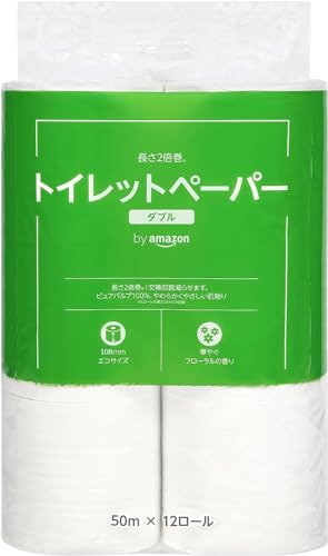 他サイト： by Amazon トイレットペーパー 長さ2倍巻 50m x 12ロール ダブル 単品 (12ロールで24ロール分) フローラルの香りの商品画像
