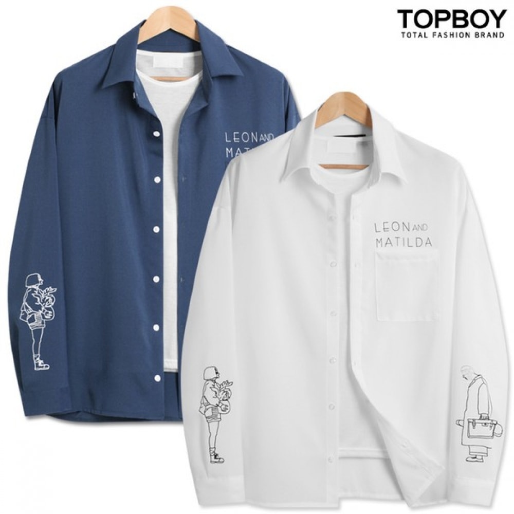 (TOPBOY) ミーティングレオンプリントオーバーフィットロングスリーブシャツ (TOP093)