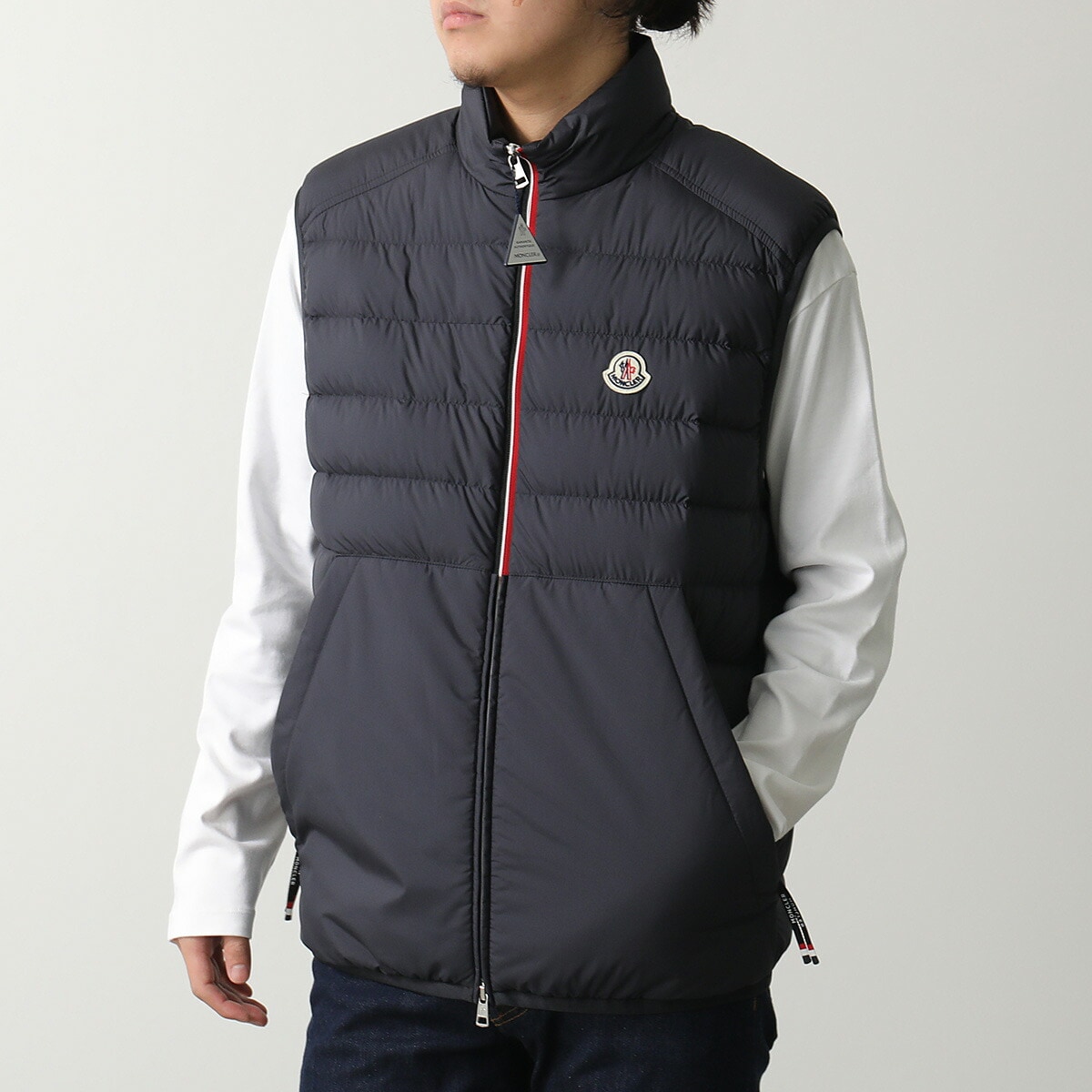 MONCLER モンクレール ライトダウンベスト RABUONS 1A00063 549SK メンズ トリコロールカラー アイコンパッチ ジレ ロゴ 779