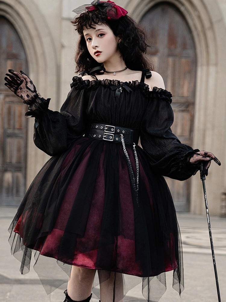 【激安本日限定】ロリータ ワンピースロリータスカート ハロウィン よくシンプル キャベツ ゴス ダークツイン フルセット オプブラックロリータ