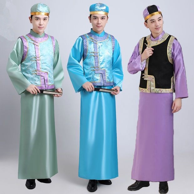 清朝清の時代皇族男性長衣長袍時代劇ドラマ皇帝宮廷貴族が着る漢服民族衣装伝統衣装豪華メンズ3点セット