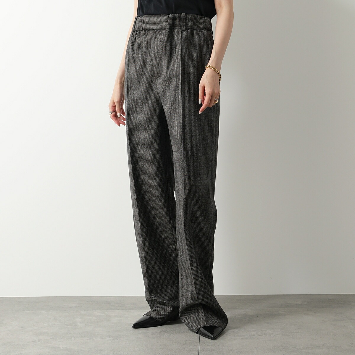 BOTTEGA VENETA ボッテガヴェネタ ワイドパンツ 743610 V3PI0 レディース ハウンドトゥース ウール 千鳥格子 セットアップ可能 1176
