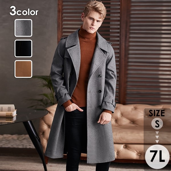 ロングコート メンズ チェスターコート 3カラー ビジネス かっこいい 大きいサイズ アウター メンズファッション 防寒 体型カバー おしゃれ 春 秋冬 ブラック キャメル グレー 20代 30代 4