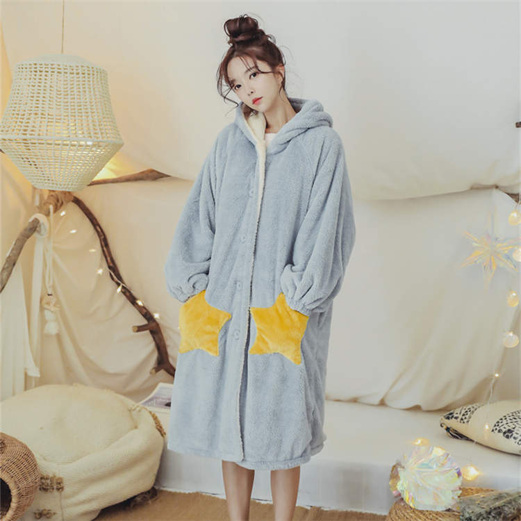 ボタン レディース ファッション きれいめ コート ポリエステル 厚手 パジャマ 起毛 冬 雪 長袖 冬物 防寒対策 部屋着 秋 もこもこ フード付き 暖かい 寝巻き SY-099 ピンク ルームウェ