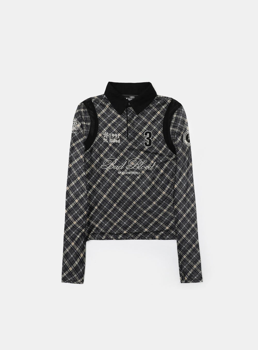 【BADBLOOD】 SAINT BLOOD RUGBY SHIRT SLIM FIT : CHECK BLACK