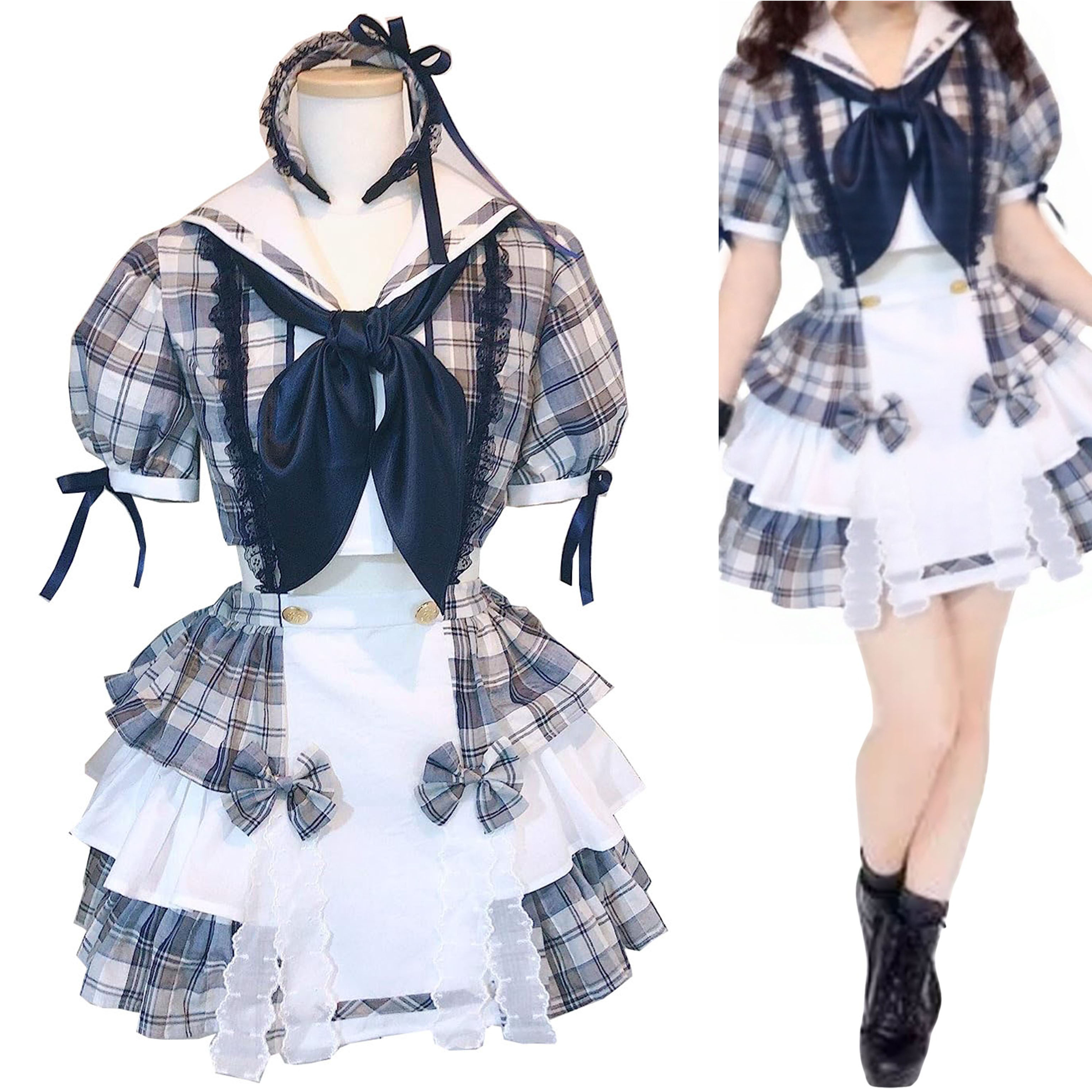 wusuobic[迅速な出荷]アイドル風な青チェックコスプレ衣装 変装 アニメ イベント パーティ コスチューム 衣装 ハロウィン 文化祭 学園祭 仮装 コスプレ アイドル 衣装 可愛い チェック 青 5,524円