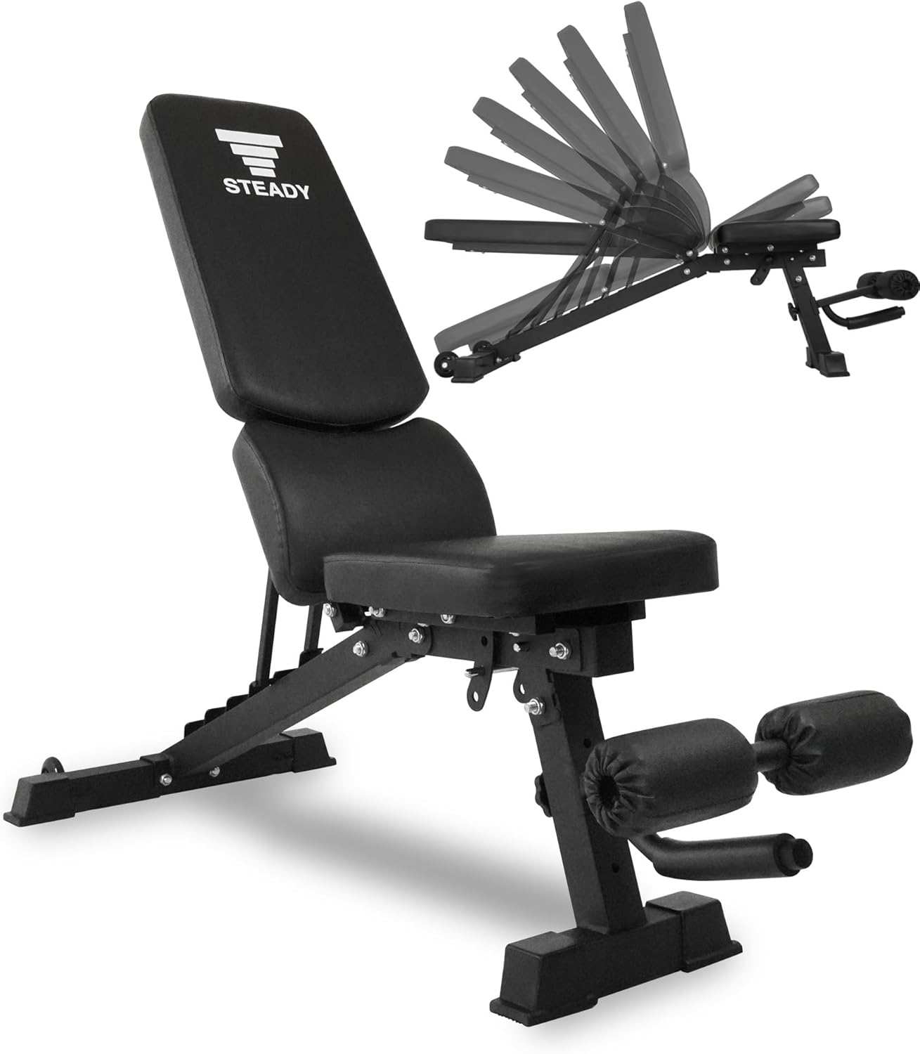 STEADY トレーニングベンチ【耐荷重330kg/背面×座面の角度調整/折畳み可/独自構造の腰保護パッド】ベンチ 腹筋 背筋 インクラインベンチ 筋トレ 足固定 ダンベル ベンチプレス