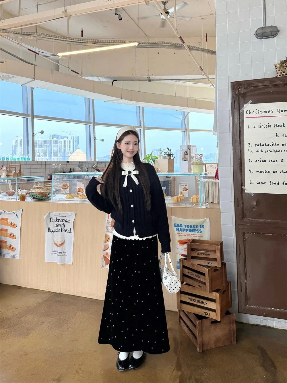 迷わず決まる 大人のフレンチシック セットアップ レディース 3点セット ニットカーディガン長袖 Tシャツ ベロアスカートロング 26大人可愛い韓国ファッションレトロ柄服パール型暖かい裏起毛