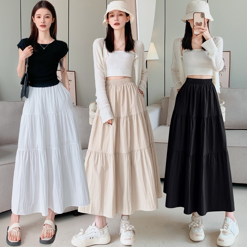 【1つ買うと10つ無料】ソリッドカラースカート2025春と夏のハイウエストアインラインスカートホワイトスリムスカートケーキアンブレラスカート