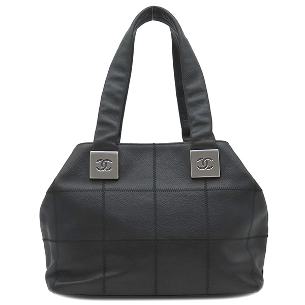 シャネル CHANEL トートバッグ チョコバー ハンドバッグ キャビアスキン ブラック シルバー金具 黒 ココマーク 8******【中古】