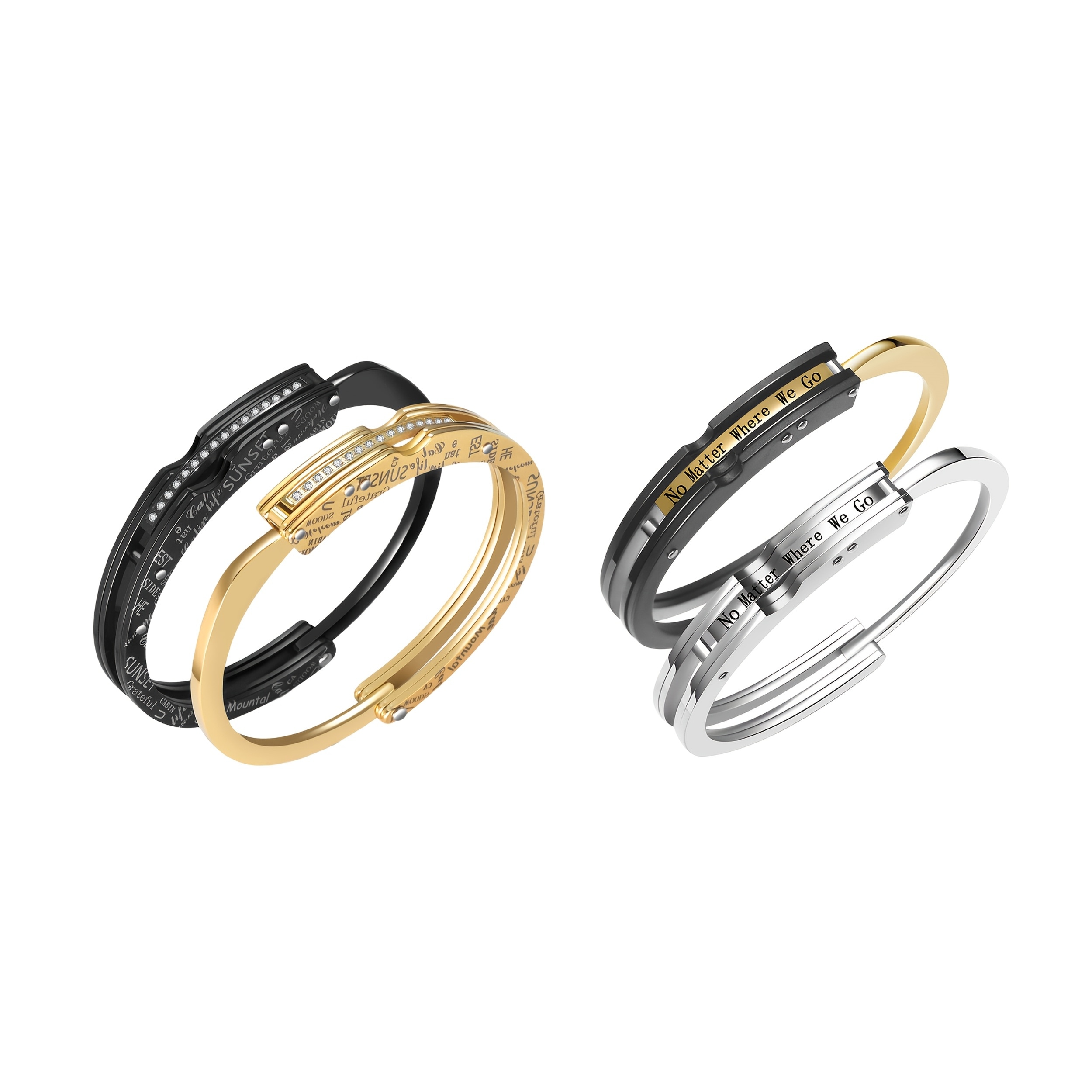 DIZISLI 304 304 304 ステンレススチール カップルブレスレットセット メッキ加工 彼と彼女用 マッチングバングルブレスレット 日常着用 特別な機会に最適 カップルへの完璧なギフト 毎