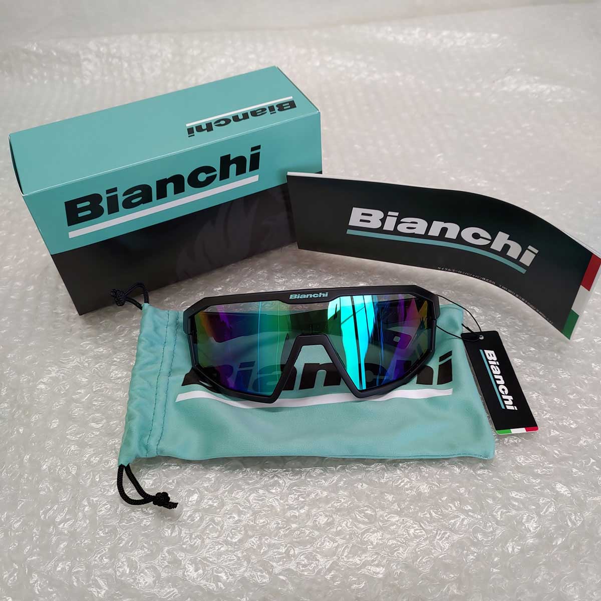 【中古・未使用品】Bianchi ビアンキ 一眼フルリム ロードバイク サングラス ブラック/チェレステ 定価22000円 JP213R2901 メンズ