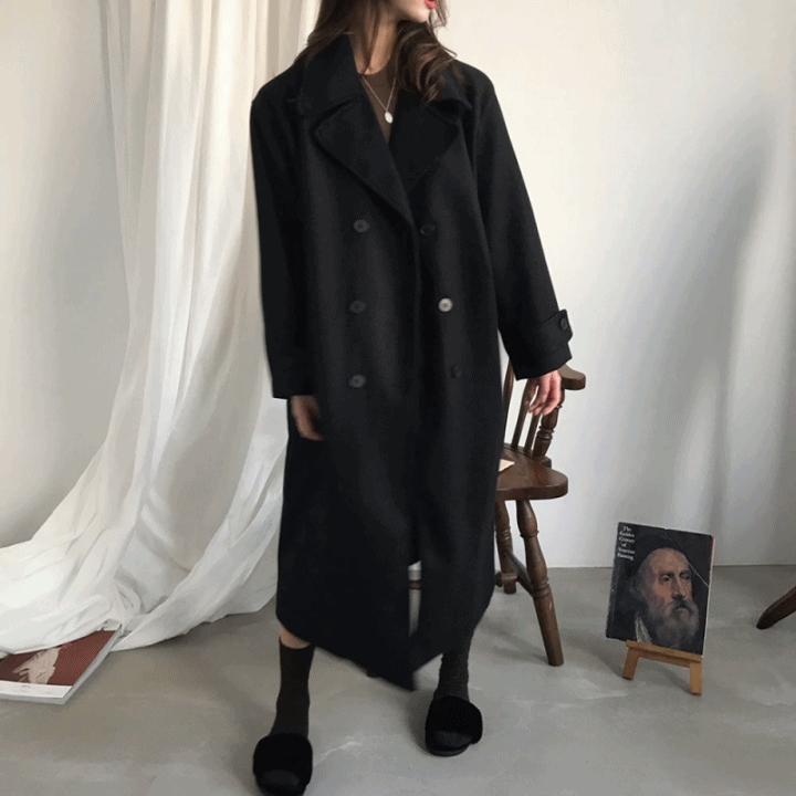 [ビッグサイズ可能！！/ウール配合] オーバーフィット ダブル ウール ロング コート フィット 保障 男女共用 体型カバー ブラック ベージュ 再進行