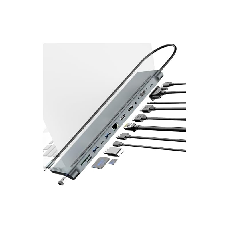 12-in-1ドッキングステーション USB C ハブ HDMIポート 高速データ転送 2HDMI/2USB3.0/USB2.0/SD/TF/1GbpsイーサネットRJ45/DP100W/3.5m 11,083円