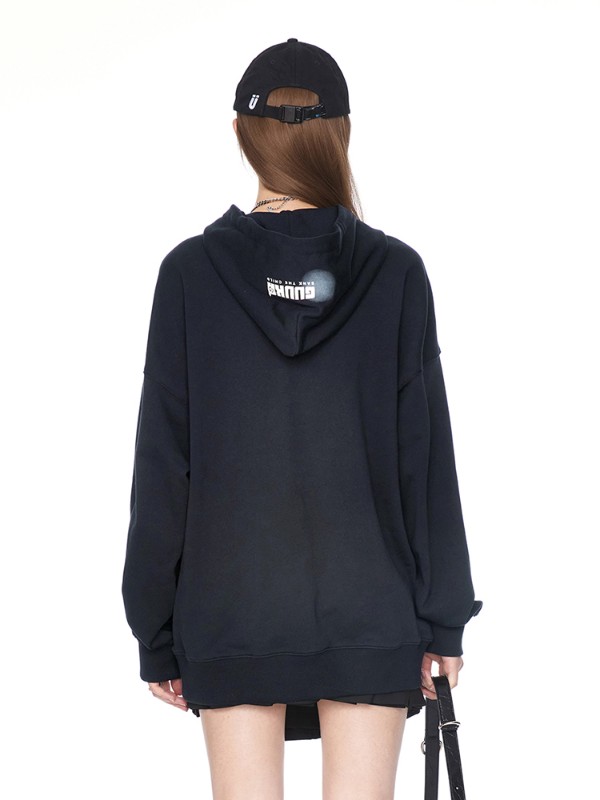 &SANK ジョイントダークグレーフード付きスウェットシャツ レディース コットン 新カップル ヒップホップ カンガルーバッグ パーカー ルーズ