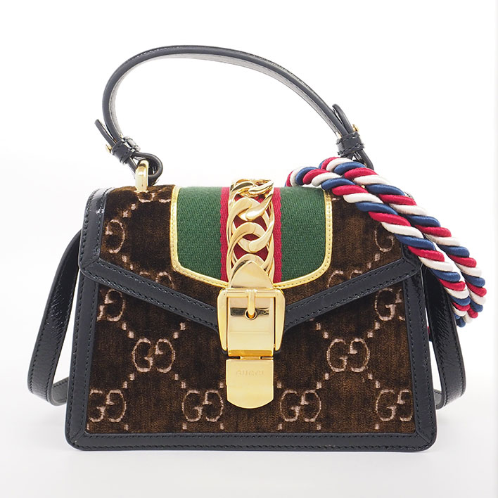 【美品】グッチ ハンドバッグ シルヴィ シェリー ミニバッグ 2WAY ショルダー ウェブ×GGベルベット 470270493075 レディース【ハンドバッグ】