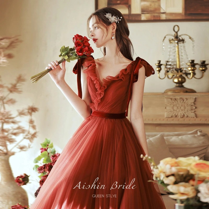 結婚式ドレス 二次会ドレス ゲストドレス ワイン赤 キャミドレス チュール ドレス リボン 可愛い 成人式ドレス 同窓会 謝恩会 ワインレッド フレア フリル イブニングドレス 発表会ドレス ロングド