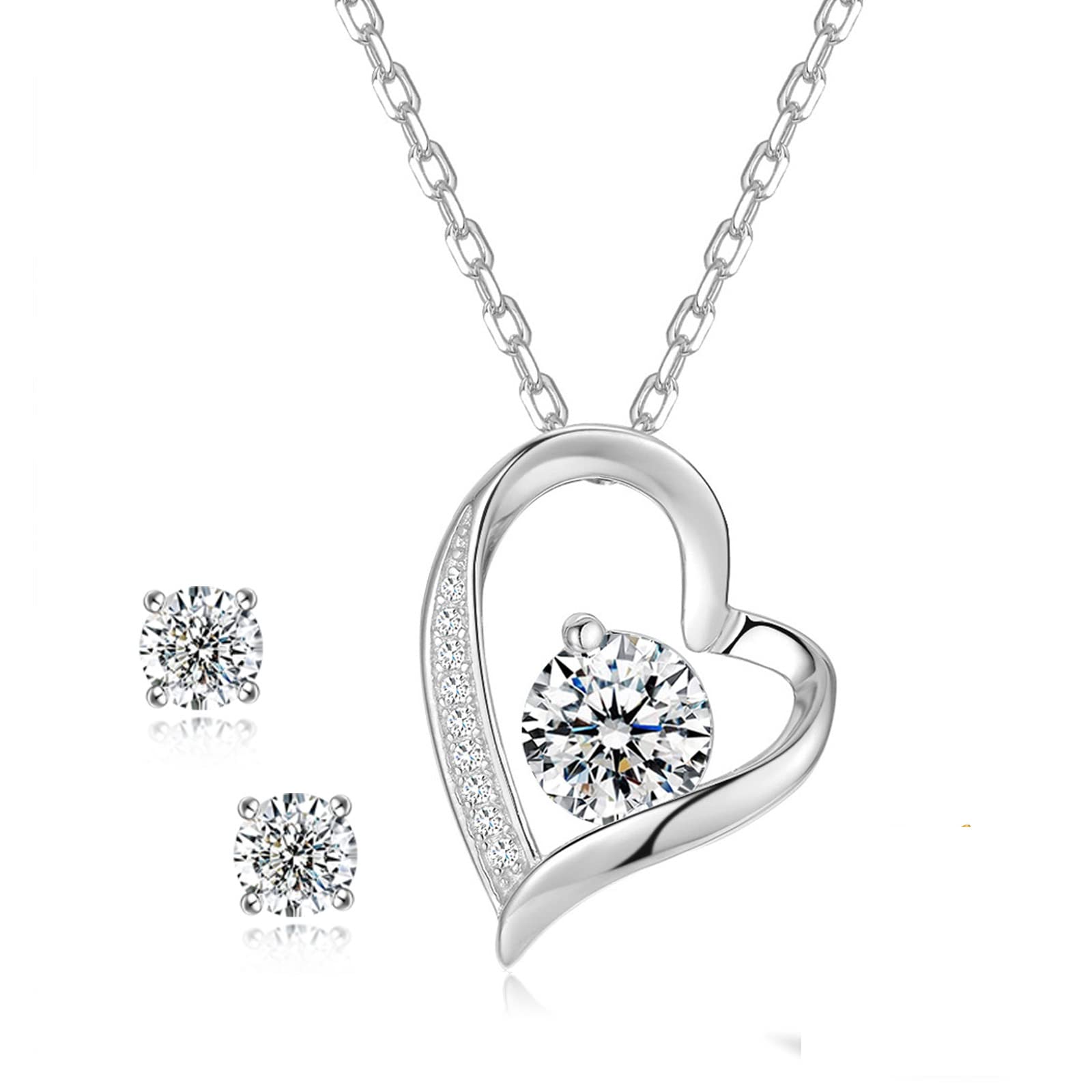 [HAH] ネックレス レディース ジルコニア採用 純銀925 オープンハート 金属アレルギー対応 46cmフリーアジャスターベネチアン クリスマス 誕生日 プレゼント 女性 (（ピアスセット） アズ